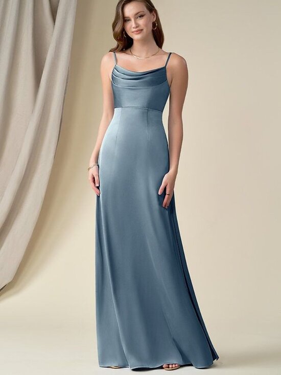 Azazie Esmee Satin Dress | Dusty Blue | Size 8 - Picture 1 of 3
